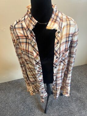 Vintage We The Free Plaid Button-Down Shirt With Sleeve Button Details W-Large